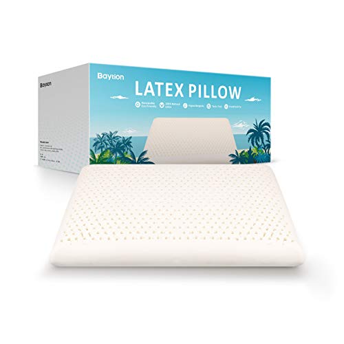 Baytion Almohada Látex, Almohada Cervical con Bolsa de Almacenamiento, Almohada para Auien Duerme de Lado y De Espaldas [Látex 100% Natural] [Transpirabilidad] [Alta Elasticidad] (60 * 40cm)