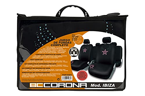 BC Corona FUK10401 Juego de Fundas para Asiento Coche 11 Piezas Modelo Ibiza Color Negro/Rosa. Trasera Partida