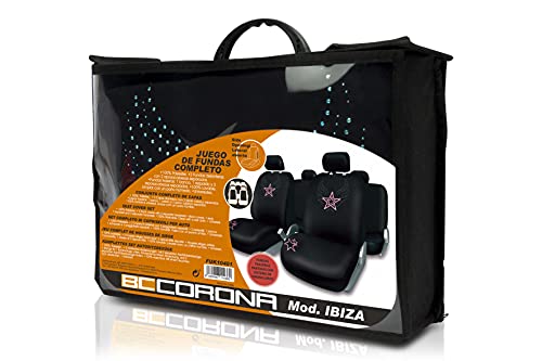 BC Corona FUK10401 Juego de Fundas para Asiento Coche 11 Piezas Modelo Ibiza Color Negro/Rosa. Trasera Partida