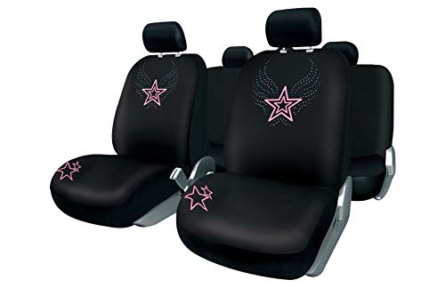 BC Corona FUK10401 Juego de Fundas para Asiento Coche 11 Piezas Modelo Ibiza Color Negro/Rosa. Trasera Partida