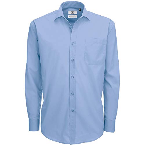 B&C Mens Smart Long Sleeve Poplin Shirt Camisa de Oficina, Azul (Business Blue 000), 17 (Talla del Fabricante: X-Large) para Hombre