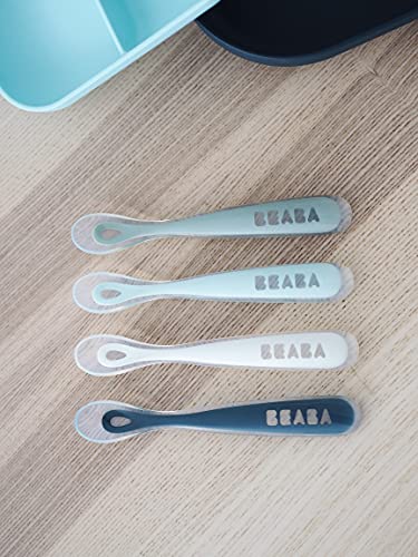 BÉABA, Cucharas de Aprendizaje para Bebé y Niño, Primera Infancia, Lote de 4, Silicona, Suave, Punta redondeada, Mango Ergonómico, Multicolores