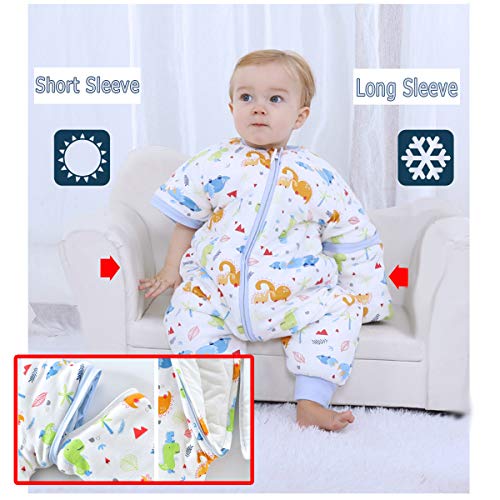 Bebé Saco de Dormir para Niños Niñas Manga Separable con Piernas Algodón Pijama Cremallera Mamelucos Mono Invierno Traje de dormir 0-1.5 años,blanco(3.5Tog)