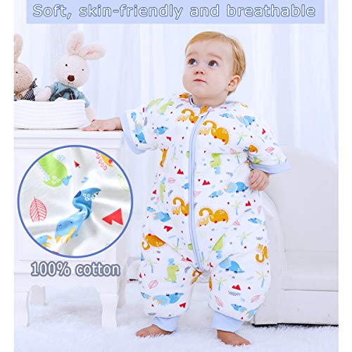 Bebé Saco de Dormir para Niños Niñas Manga Separable con Piernas Algodón Pijama Cremallera Mamelucos Mono Invierno Traje de dormir 0-1.5 años,blanco(3.5Tog)