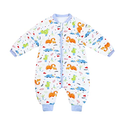 Bebé Saco de Dormir para Niños Niñas Manga Separable con Piernas Algodón Pijama Cremallera Mamelucos Mono Invierno Traje de dormir 0-1.5 años,blanco(3.5Tog)