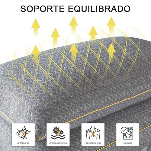 BedStory Almohada Antiácaros 50x75cm Almohada Fibra Lavable Almohada Carbón de Bambú de Poliéster Relleno de Almohadas de Calidad Hotelera Pack de 2