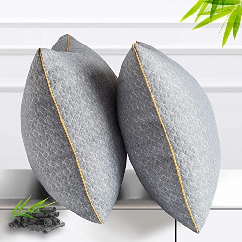 BedStory Almohada Antiácaros 50x75cm Almohada Fibra Lavable Almohada Carbón de Bambú de Poliéster Relleno de Almohadas de Calidad Hotelera Pack de 2