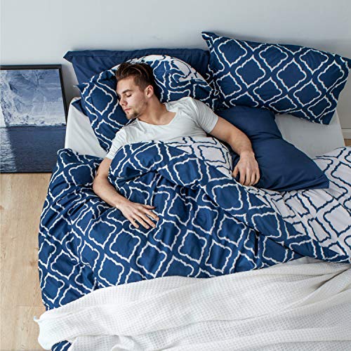 Bedsure Funda nordica Cama 150/135cm Azul Marino - Fundas edredon 230x220cm con 2 Fundas de Almohada 40x75cm 3 Piezas, Muy Suave Microfibra con patrón a Cuadros