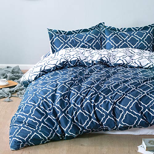 Bedsure Funda nordica Cama 150/135cm Azul Marino - Fundas edredon 230x220cm con 2 Fundas de Almohada 40x75cm 3 Piezas, Muy Suave Microfibra con patrón a Cuadros