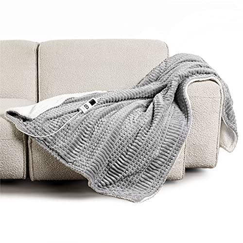 Bedsure Manta Electrica Grande Cama - Manta Eléctrica Sofa 180x130 cm Franela Individual con 6 Ajustes de Temperatura, Manta Termica Cama Matrimonio Calor Lavable con Apagado Automático, Gris