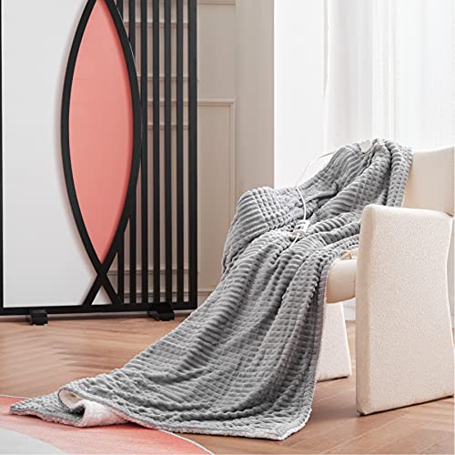 Bedsure Manta Electrica Grande Cama - Manta Eléctrica Sofa 180x130 cm Franela Individual con 6 Ajustes de Temperatura, Manta Termica Cama Matrimonio Calor Lavable con Apagado Automático, Gris