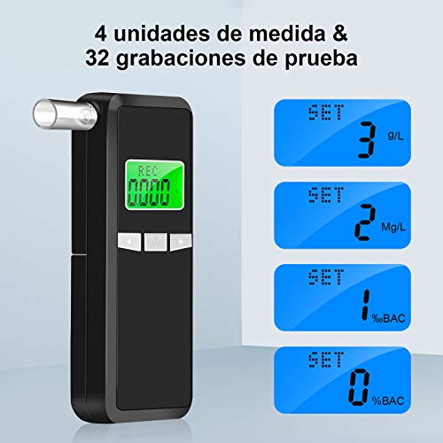 Beedove Alcoholimetros, Probador De Alcohol Portátil LCD Digital Pantalla Profesional, con Función Alta precisión Sensor Semiconductor y 5 Boquillas