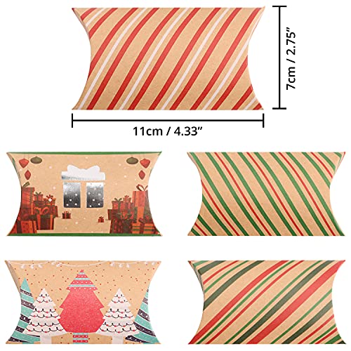 Belle Vous Cajas Regalo Navidad en Forma de Almohada (Pack de 50) 10 Diseños de Navidad Invierno - 11 x 7 cm Caja de Regalo Navidad Papel Kraft, Joyas, Golosinas, Fiestas de Navidad