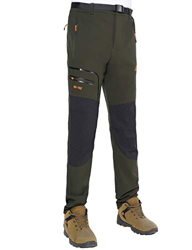 BenBoy Pantalones de Montaña Hombre Impermeables Invierno Calentar Pantalones Trekking Escalada Senderismo Softshell,KZ1602-Armygreen-S