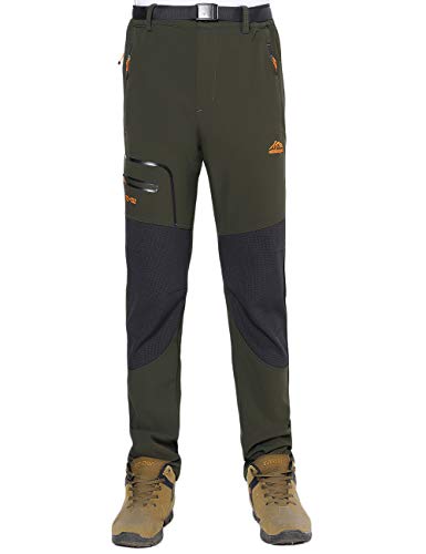 BenBoy Pantalones de Montaña Hombre Impermeables Invierno Calentar Pantalones Trekking Escalada Senderismo Softshell,KZ1602-Armygreen-S