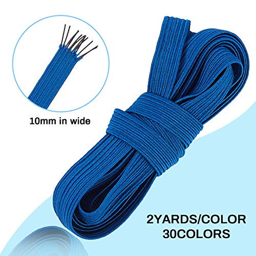 BENECREAT 55m 10mm Bandas Elásticas Planas Anchas, 30 Colores, Bandas Elásticas para Coser Trenzadas, para Vestido, Falda, Cintura, Bandas para Peluca, 1.8m / Color