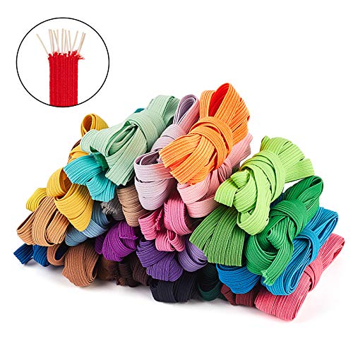 BENECREAT 55m 10mm Bandas Elásticas Planas Anchas, 30 Colores, Bandas Elásticas para Coser Trenzadas, para Vestido, Falda, Cintura, Bandas para Peluca, 1.8m / Color