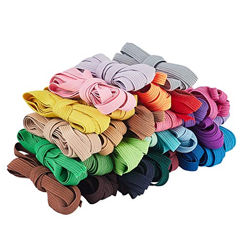 BENECREAT 55m 10mm Bandas Elásticas Planas Anchas, 30 Colores, Bandas Elásticas para Coser Trenzadas, para Vestido, Falda, Cintura, Bandas para Peluca, 1.8m / Color