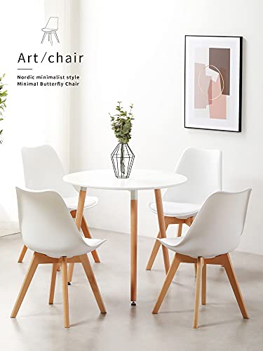 BenyLed Juego de 4 Sillas de Comedor Modernas con Asiento Tapizado y Patas de Madera de Haya Ideales para Comedor, Cocina, Sala de Estar, Dormitorio (Blanco)