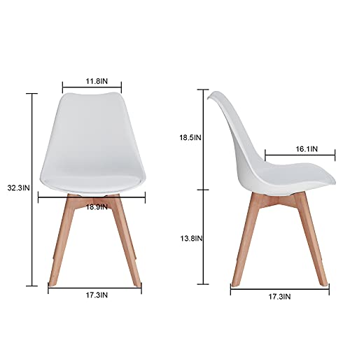 BenyLed Juego de 4 Sillas de Comedor Modernas con Asiento Tapizado y Patas de Madera de Haya Ideales para Comedor, Cocina, Sala de Estar, Dormitorio (Blanco)