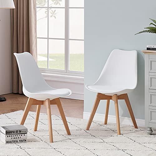 BenyLed Juego de 4 Sillas de Comedor Modernas con Asiento Tapizado y Patas de Madera de Haya Ideales para Comedor, Cocina, Sala de Estar, Dormitorio (Blanco)