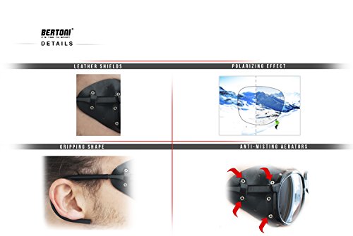 BERTONI Gafas de Sol Polarizadas de Montaña Glaciar Esqui Alpinismo Trekking - Mod. Cortina Italy – Color: Negro Brillante (Lente Polarizada Marrón)