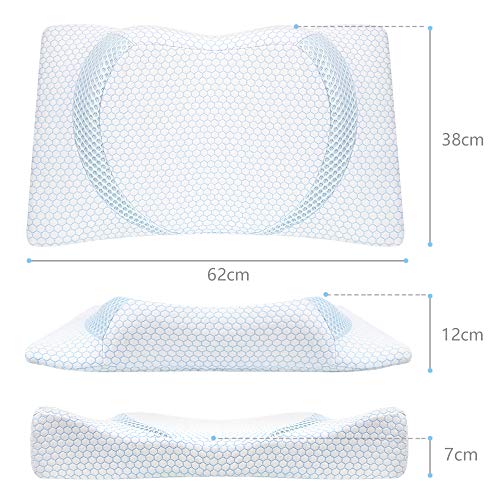 BESFAN Almohada Cervical viscoelastica 2 Alturas, Almohada Viscoelastica Espuma Ortopedica, Almohada de Diseño Ergonómico Especialmente para Acostarse sobre la Espalda y de Lado 2pcs Funda Almohada