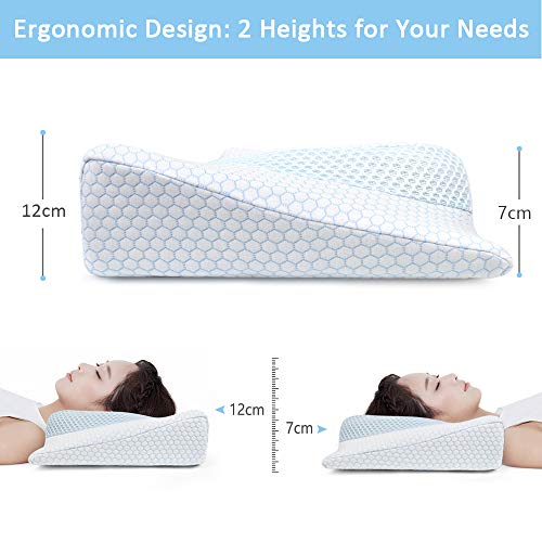 BESFAN Almohada Cervical viscoelastica 2 Alturas, Almohada Viscoelastica Espuma Ortopedica, Almohada de Diseño Ergonómico Especialmente para Acostarse sobre la Espalda y de Lado 2pcs Funda Almohada