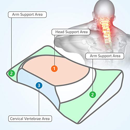 BESFAN Almohada Cervical viscoelastica 2 Alturas, Almohada Viscoelastica Espuma Ortopedica, Almohada de Diseño Ergonómico Especialmente para Acostarse sobre la Espalda y de Lado 2pcs Funda Almohada