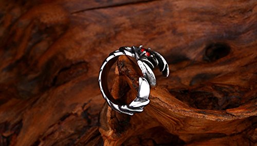 Beydodo Anillos Hombre Gotico,Anillos de Acero Inoxidable Hombre Negro Plata Rojo Anillo Escorpión Anillo Piedra Roja Talla 25(20.7)