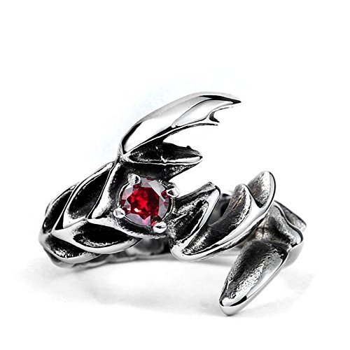 Beydodo Anillos Hombre Gotico,Anillos de Acero Inoxidable Hombre Negro Plata Rojo Anillo Escorpión Anillo Piedra Roja Talla 25(20.7)