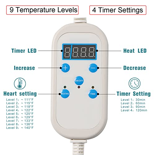 Bias&Belief Almohadilla Eléctrica Dorsal Almohadilla Eléctrica de Calefacción 9 Calentamiento Niveles para El Alivio del Dolor de Espalda para Los Hombros/Abdomen/atrás/Patas/Rodillas