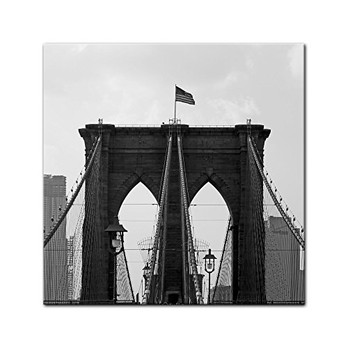 Bilderdepot24 Impresión de arte de Brooklyn Bridge USA 2 - Imagen sobre lienzo 60 x 60 cm - Imágenes como una impresión de lienzo - Ciudades y Culturas - Estados Unidos - Puente en blanco y negro