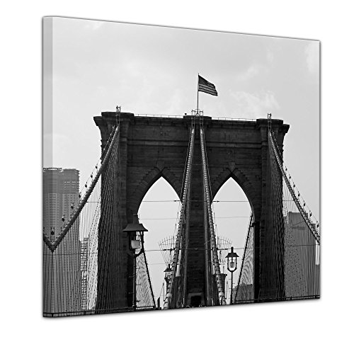 Bilderdepot24 Impresión de arte de Brooklyn Bridge USA 2 - Imagen sobre lienzo 60 x 60 cm - Imágenes como una impresión de lienzo - Ciudades y Culturas - Estados Unidos - Puente en blanco y negro