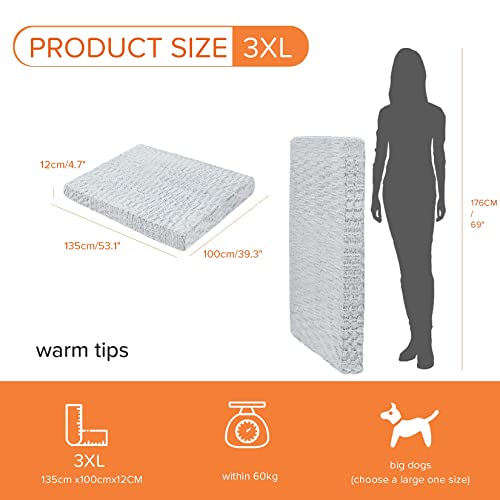 BingoPaw Cama Perro Grande Desenfundable,Cama para Perros Grandes Ortopedica 135x100x12cm Camas Perros XXXL Colchon Perro Antideslizante con Funda de Pelo Suave Impermeable Lavable Gris