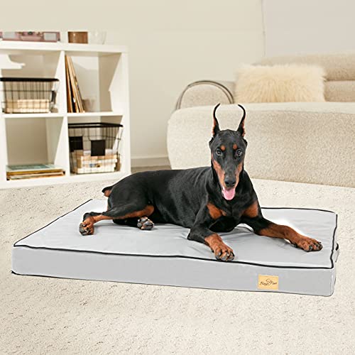 BINGOPAW Cama Perro Grande,Colchon Perro Desenfundable 110x85cm Cama para Perros con Espuma Ortopedica y Funda con Revestimiento Impermeable Lavable Gris XL