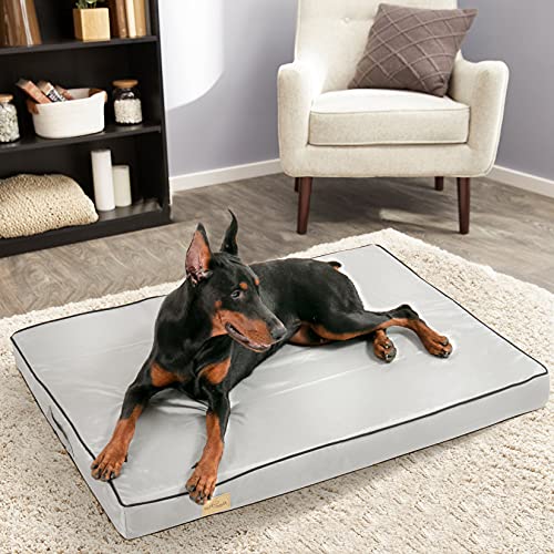 BINGOPAW Cama Perro Grande,Colchon Perro Desenfundable 110x85cm Cama para Perros con Espuma Ortopedica y Funda con Revestimiento Impermeable Lavable Gris XL