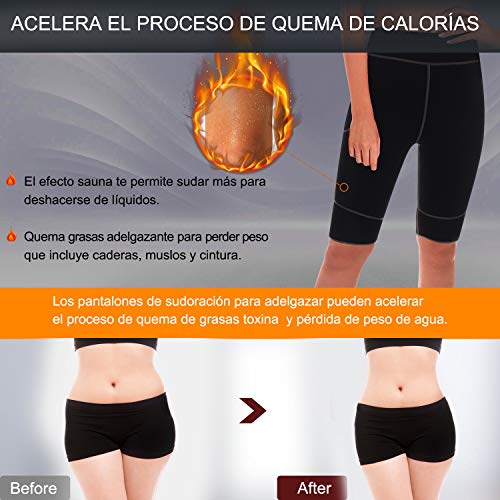 Bingrong Pantalones para Adelgazar Mujer Pantalón de Sudoración Adelgazar Pantalones Cortos de Neopreno térmicos para Ejercicio para Pérdida de Peso Deportivo (Negro, Large)