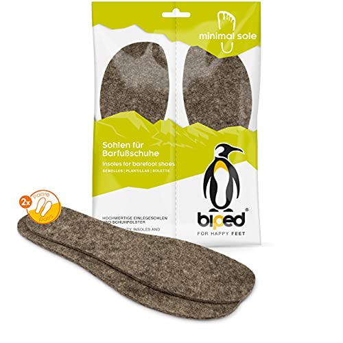 biped suela minimalista ZUBIRI - 2 pares de plantillas para zapatos descalzos - Plantillas de fieltro de lana auténtica - calza en calzado minimalista para adultos y niños (37)