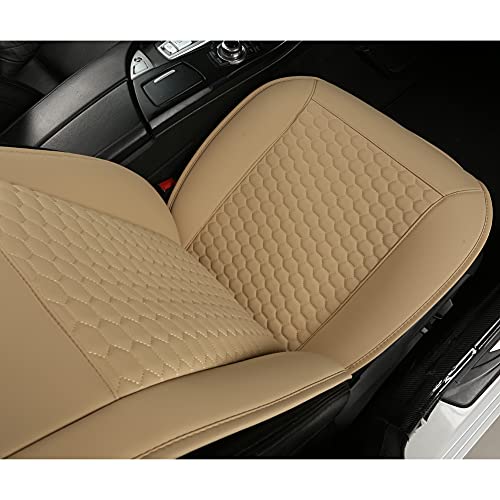 Black Panther Funda Asiento Coche Delantero, Protector Asiento Delantero Cuero de PU, con Reposacabezas(1 Pieza Beige)