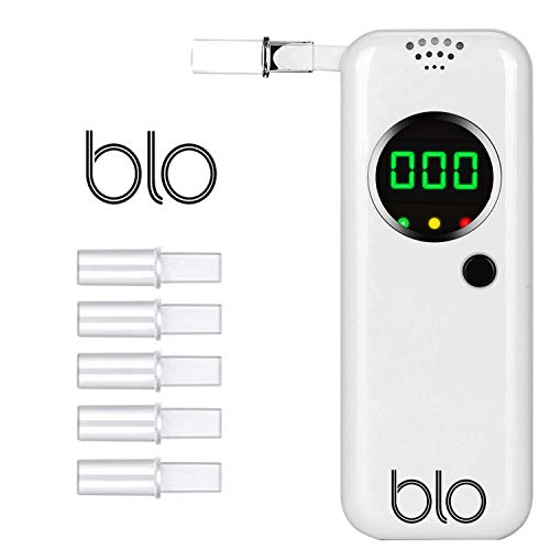 BLO-UK Alcoholímetro y Probador de Aliento Portátil con Pantalla LCD Digital y Resultados Rápidos y Precisos de Contenido de Alcohol en Sangre, 10 Boquillas Desechables para Pruebas De BAC Limpias