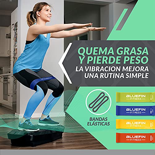 Bluefin Fitness Plataforma Vibratoria 3D con Doble Motor Gran Superficie Anti-Deslizante | Altavoces Bluetooth | Ideal para Perder Peso | Diseño Británico (Negro)