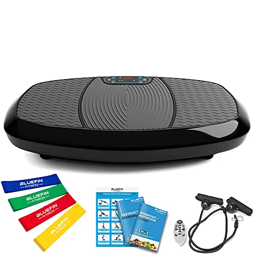 Bluefin Fitness Plataforma Vibratoria 3D con Doble Motor Gran Superficie Anti-Deslizante | Altavoces Bluetooth | Ideal para Perder Peso | Diseño Británico (Negro)