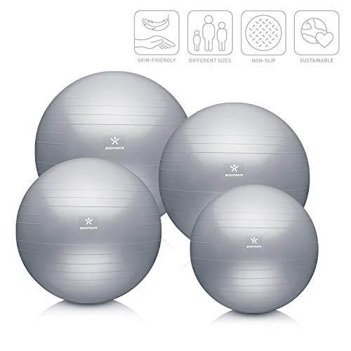 BODYMATE Pelota de Ejercicio para Fitnes con Sistema antirreventones | con bombín | Bola de Yoga Pilates y Ejercicio | Balón para Sentarse | Balon de Ejercicio para Fitness