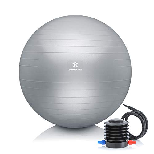 BODYMATE Pelota de Ejercicio para Fitnes con Sistema antirreventones | con bombín | Bola de Yoga Pilates y Ejercicio | Balón para Sentarse | Balon de Ejercicio para Fitness