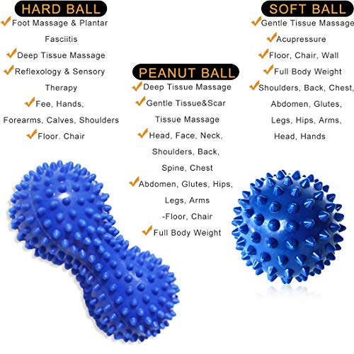 Bola de masaje, Bolas de masaje con pinchos, Bola de Masaje Miofascial, Pelota Lacrosse, para aliviar dolor de Fascitis Plantar, músculo, cervical, muñecas y etc.