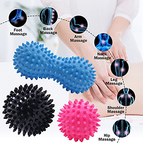 Bola de masaje,Bolas de masaje con pinchos,Bola de Masaje Miofascial, Pelota Lacrosse,para aliviar dolor de Fascitis Plantar,músculo,cervical,muñecas,Bolas de Masaje Muscular(3Piezas)