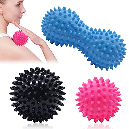 Bola de masaje,Bolas de masaje con pinchos,Bola de Masaje Miofascial, Pelota Lacrosse,para aliviar dolor de Fascitis Plantar,músculo,cervical,muñecas,Bolas de Masaje Muscular(3Piezas)