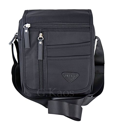 Bolso de Hombre Bandolera Ajustable Nailon Negro Multibolsillos Unisex (713 Black)