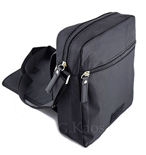 Bolso de Hombre Bandolera Ajustable Nailon Negro Multibolsillos Unisex (713 Black)